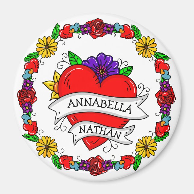 Imán Regalo de pareja romántica | Arte Tattoo Style (Frente)