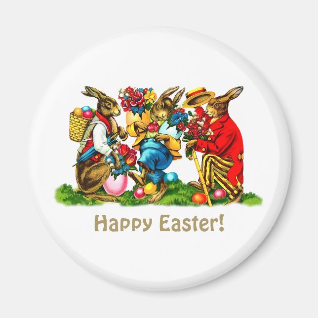 Imán Regalo de Pascua de Conejos Vintage (Frente)