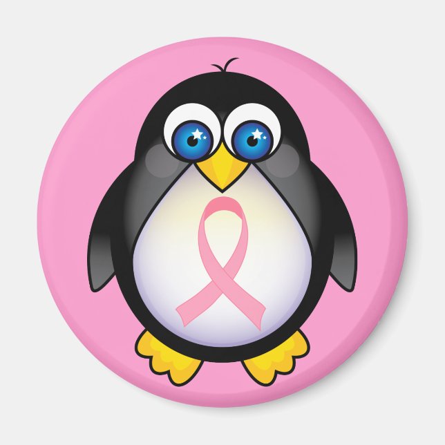 Imán Regalo de pingüino rosado con cáncer de mama (Frente)