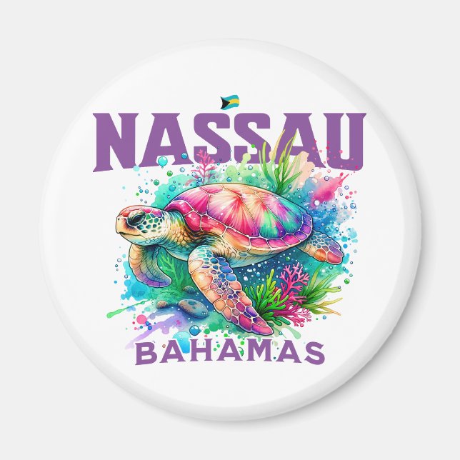 Imán Regalo de recuerdo de Bahamas: Tortuga marina de N (Frente)