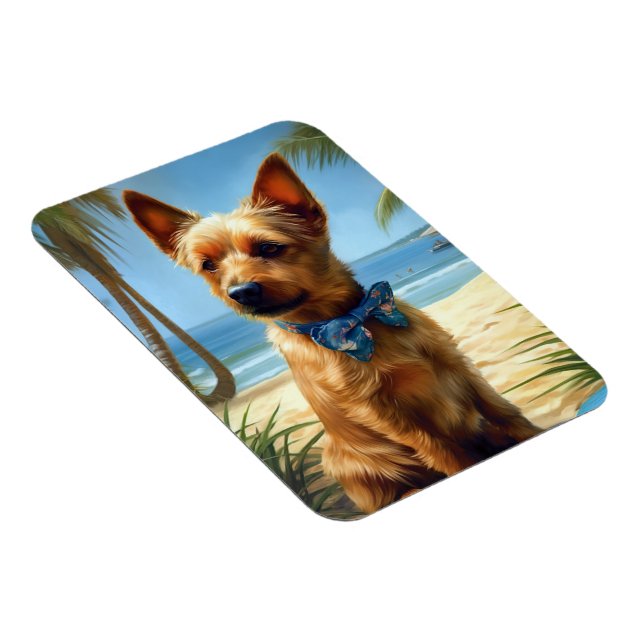 Imán Regalo de verano del australiano Terrier On Beach (Lado Derecho)