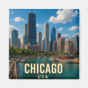 Imán Regalo de viaje a Chicago Illinois junto al lago