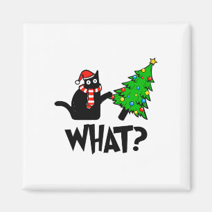 Imán Regalo divertido de gato negro empujando el árbol 