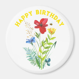 Imán Regalo feliz cumpleaños pintado de floral para el 