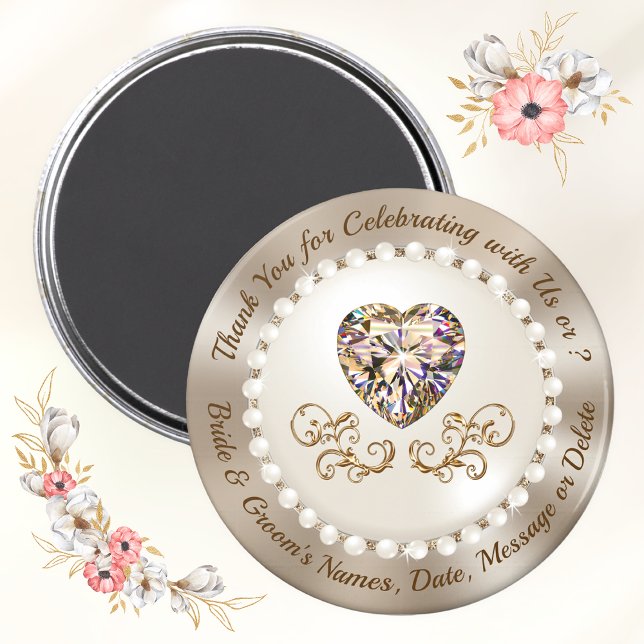 Imán Regalos de agradecimiento baratos para invitados B (Inexpensive wedding party favors. Taupe wedding colors. Heart favors. Personalized Wedding Magnets.)