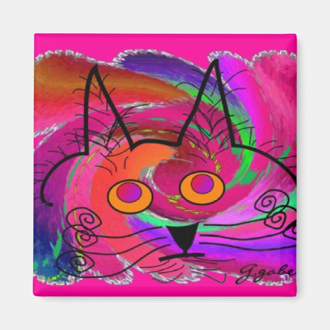 Imán Regalos de arte de los amantes del gato negro (Frente)