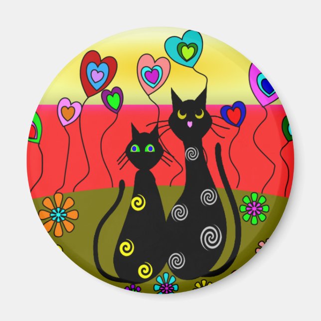 Imán Regalos de arte de los amantes del gato negro (Frente)
