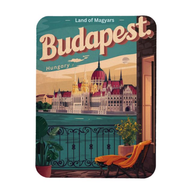 Imán regalos de balcón vintage Budapest Hungría (Vertical)