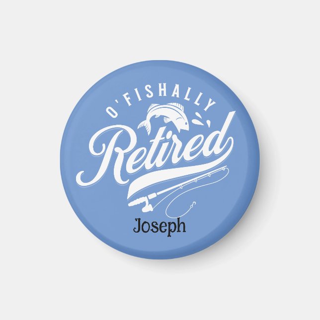 Imán Regalos de jubilación. Pescador/mujer. Nombre modi (Frente)