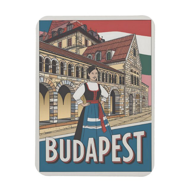 Imán regalos de mujer local vintage Budapest Hungría (Vertical)