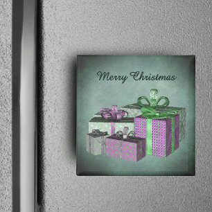 Imán Regalos de Navidad envueltos brillantes Verde Purp