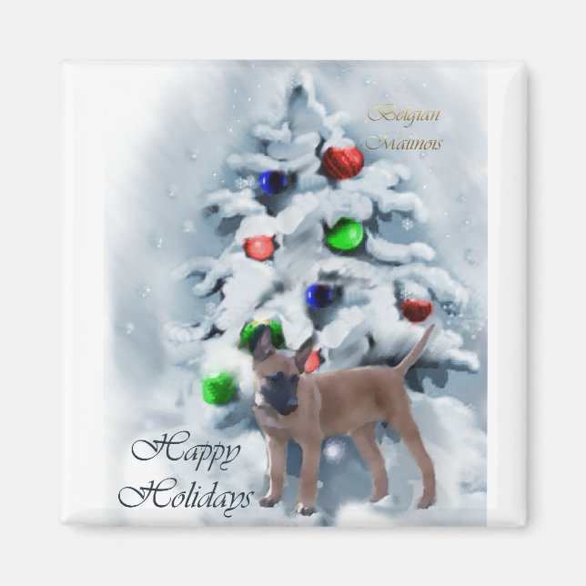 Imán Regalos de Navidades belgas de Malinois (Frente)