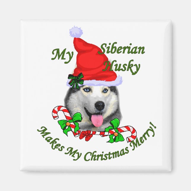 Imán Regalos de Navidades Husky Siberianos (Frente)