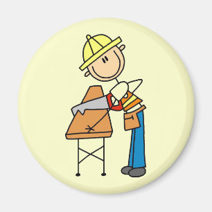 Imán Regalos de trabajador de construcción aserrando ma