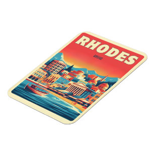 Imán Regalos de viaje de vacaciones a Retro Rhodes City