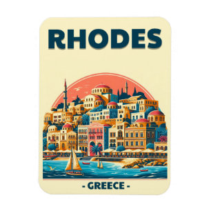 Imán Regalos de viaje de vacaciones a Retro Rhodes City