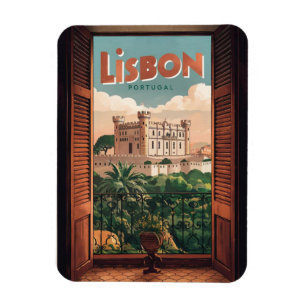 Imán Regalos de viaje vintage lisboa portugal, vista de