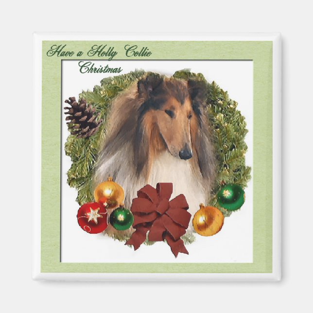 Imán Regalos duros de Navidades Collie (Frente)