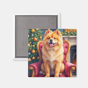 Imán Regio Chow Chow junto al Gran Árbol de Navidad