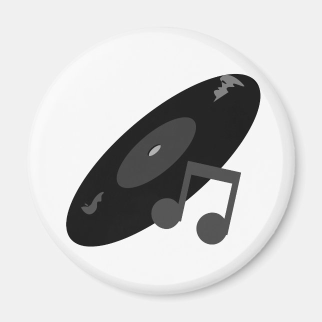 Imán Registro de música retro y nota negro (Frente)