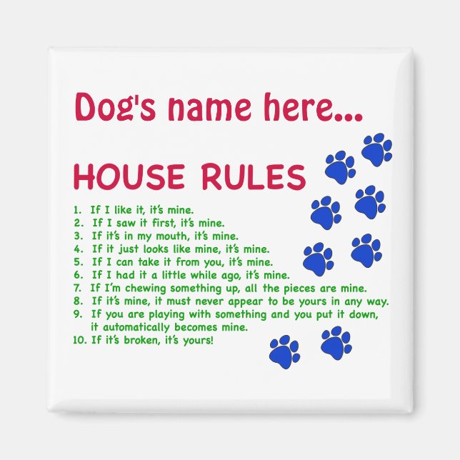 Imán Reglas de la Casa del Perro - reglas para vivir (Frente)