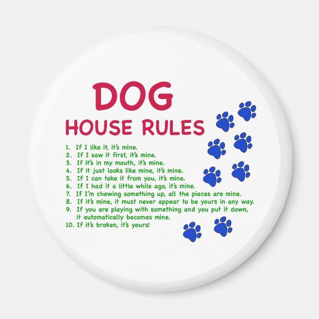 Imán Reglas de la casa del perro - reglas para vivir (Frente)