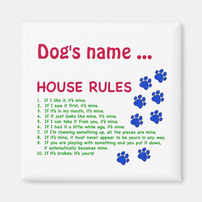 Imán Reglas de la Casa del Perro - reglas para vivir (Frente)