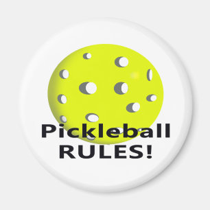 Imán ¡Reglas de Pickleball! Con el texto amarillo del