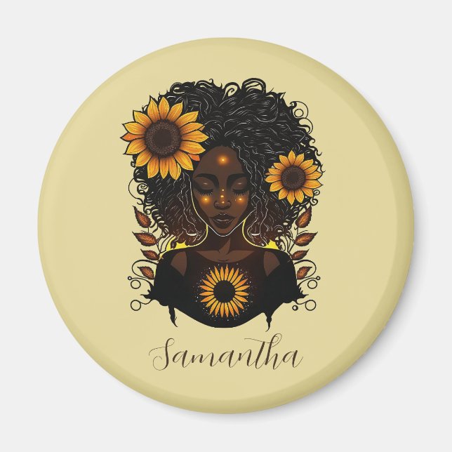 Imán Reina del girasol mujer africana (Frente)