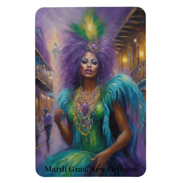 Imán Reina del Mardi Gras en plumas de vestuario y cuen (Vertical)