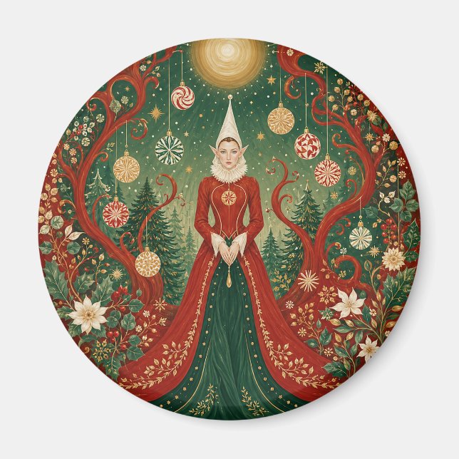 Imán Reina Elfa del Bosque Encantado de Navidad (Frente)