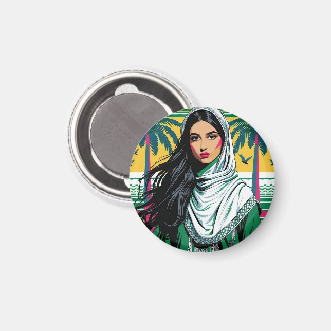 Imán "Reina pop saudita - Audaz patrimonio artístico de (Anverso/Reverso)