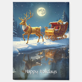 Imán Reindeer Christmas Sleigh Holiday Magnet