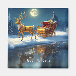 Imán Reindeer Christmas Sleigh Holiday Magnet