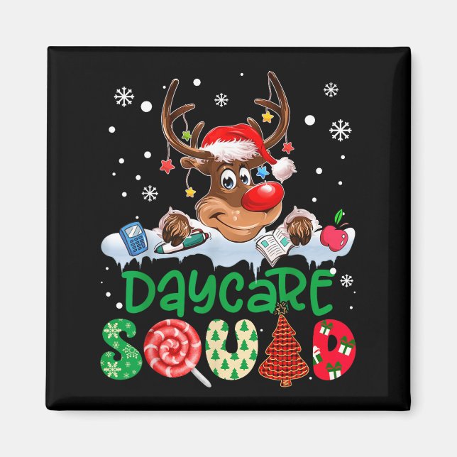 Imán Reindeer Santa Hat Daycare Squad Teacher Christmas (Frente)