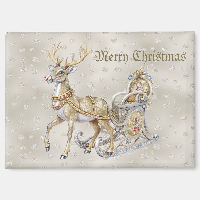 Imán Reindeer Sleigh Holiday Magnet (Anverso)
