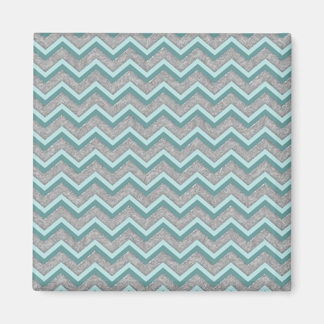 Imán Relieve metalizado plateado y ZigZag Verde azulado (Frente)