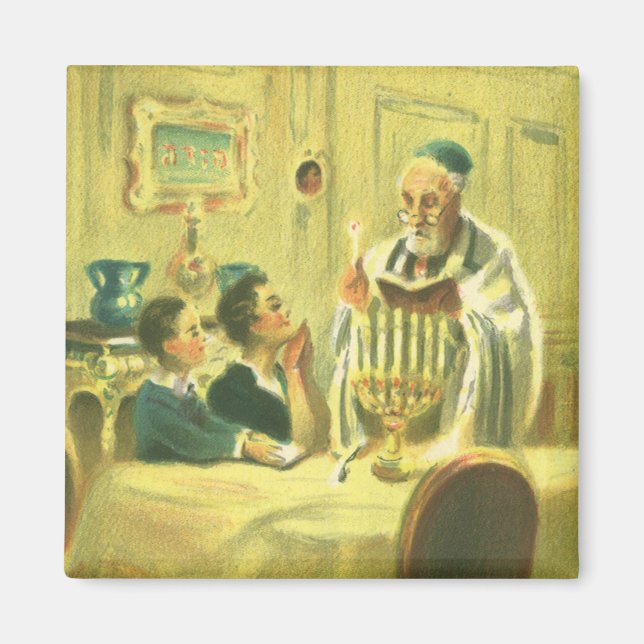 Imán Religión vintage, judaísmo, iluminar la menorah (Frente)