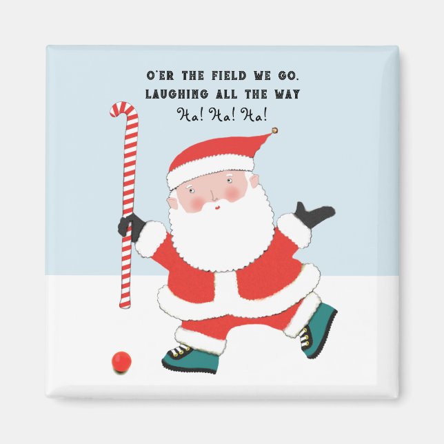 Imán Relleno de medias de Navidad de Hockey sobre Céspe (Frente)
