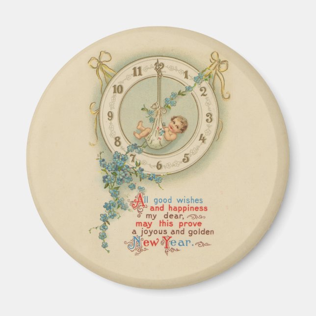 Imán Reloj Antiguo Bebé de Año Nuevo (Frente)