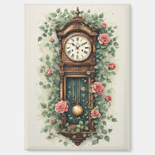 Imán Reloj Antiguo Rodeado de Rosas y Enredaderas