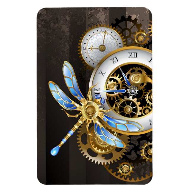 Imán Reloj de vapor con libélula mecánica (Vertical)