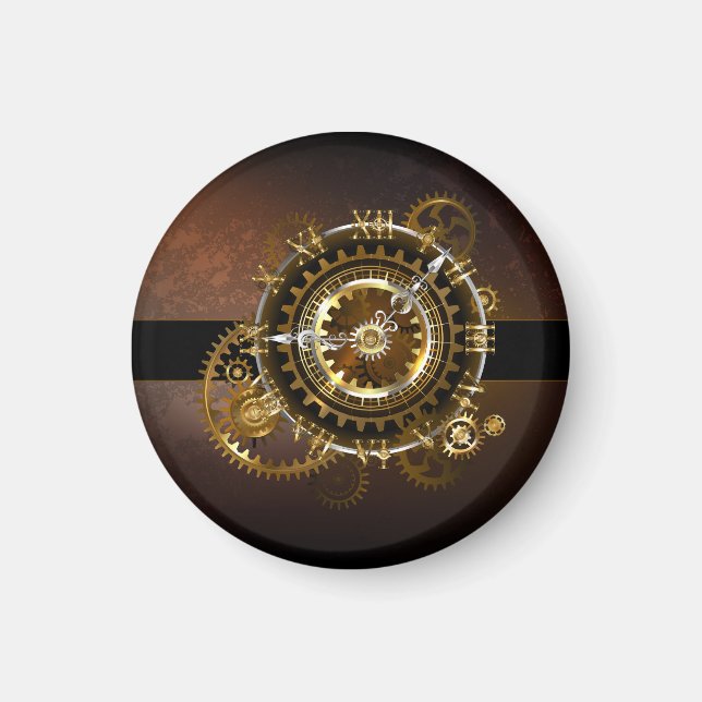 Imán Reloj steampunk con engranajes antiguos (Frente)
