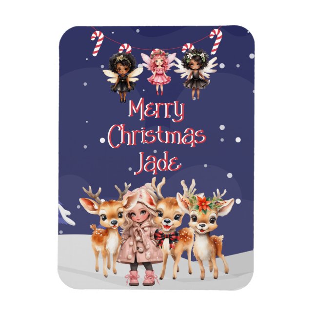 Imán Renо de Navidad Menta Hada con Nombre (Vertical)