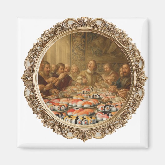 Imán Renaissance Painting Parody Man Eating Sushi (Frente)