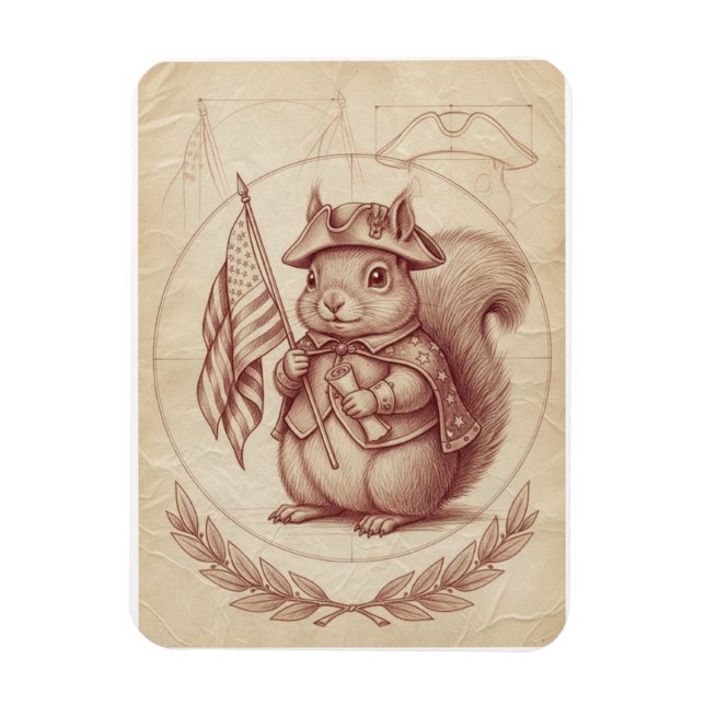 Imán Renaissance Sanguine Patriotic Squirrel Card (Vertical)