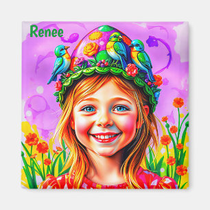 Imán RENEE ~ BONNET ORIENTAL ~ Chica feliz ~