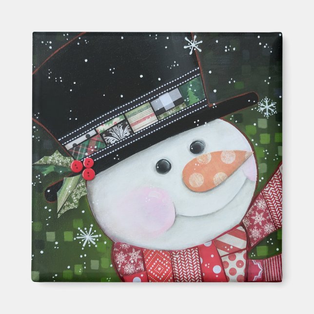 Imán Reparto de 2"x2", Snowman Square Magnet (Frente)