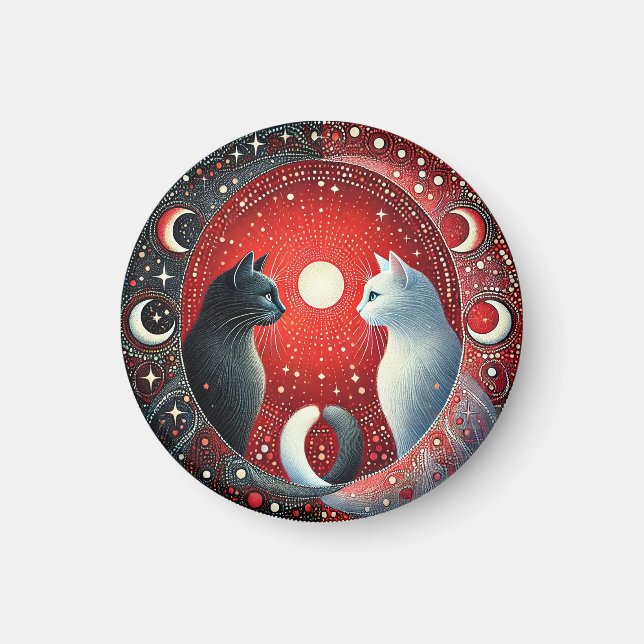 Imán Representación artística de gatos Yin y Yang (Frente)