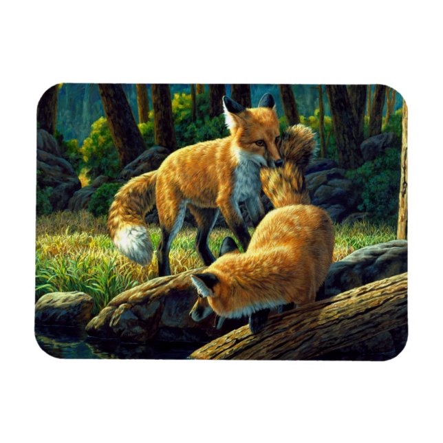 Imán Reproducción de Red Fox Pups (Horizontal)